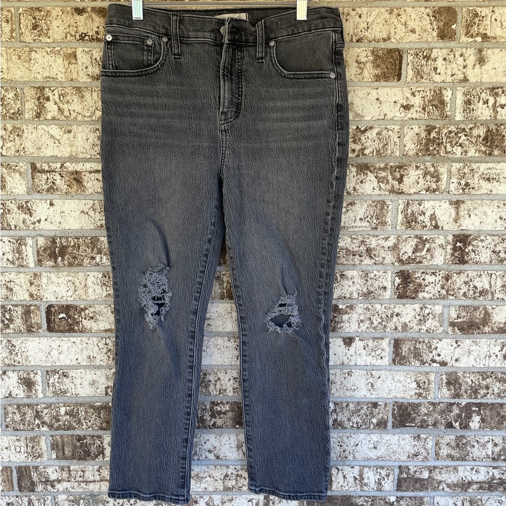 Madewell Black Distressed Straight Leg Jeans